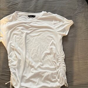 Vera Wang White Ruched Short Sleeve Tee
